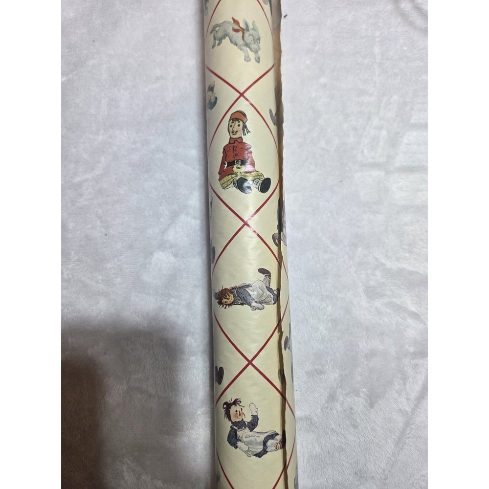 Vintage Raggedy Ann & Andy Wallpaper Red Diamond Nursery Retro 18" Wide